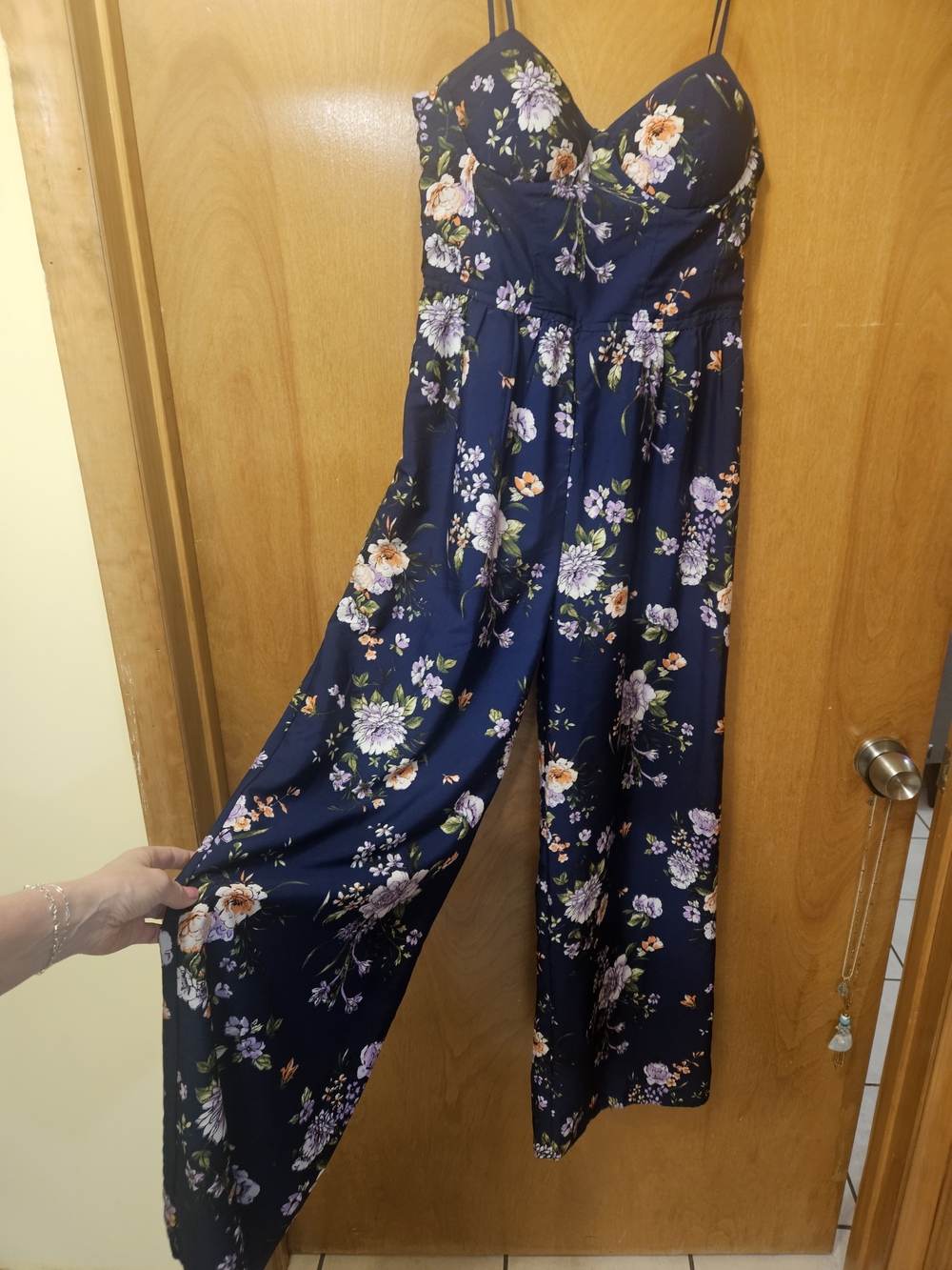 Band of Gypsies Navy Floral Strapless Wide-Leg Jumpsuit